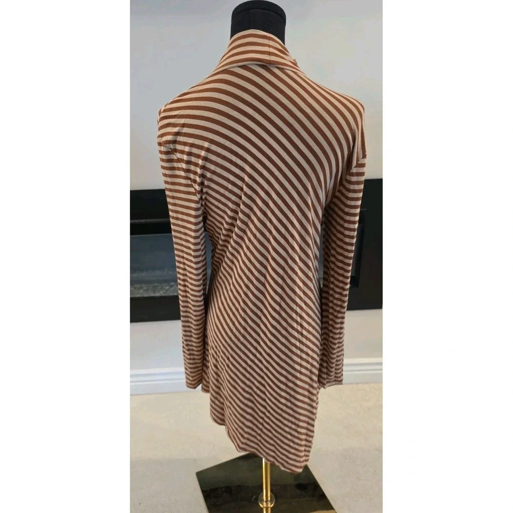 Chico's Bronzed Clay Asymmetrical Long Sleeve Striped Mock Top SZ 1 US 8/10